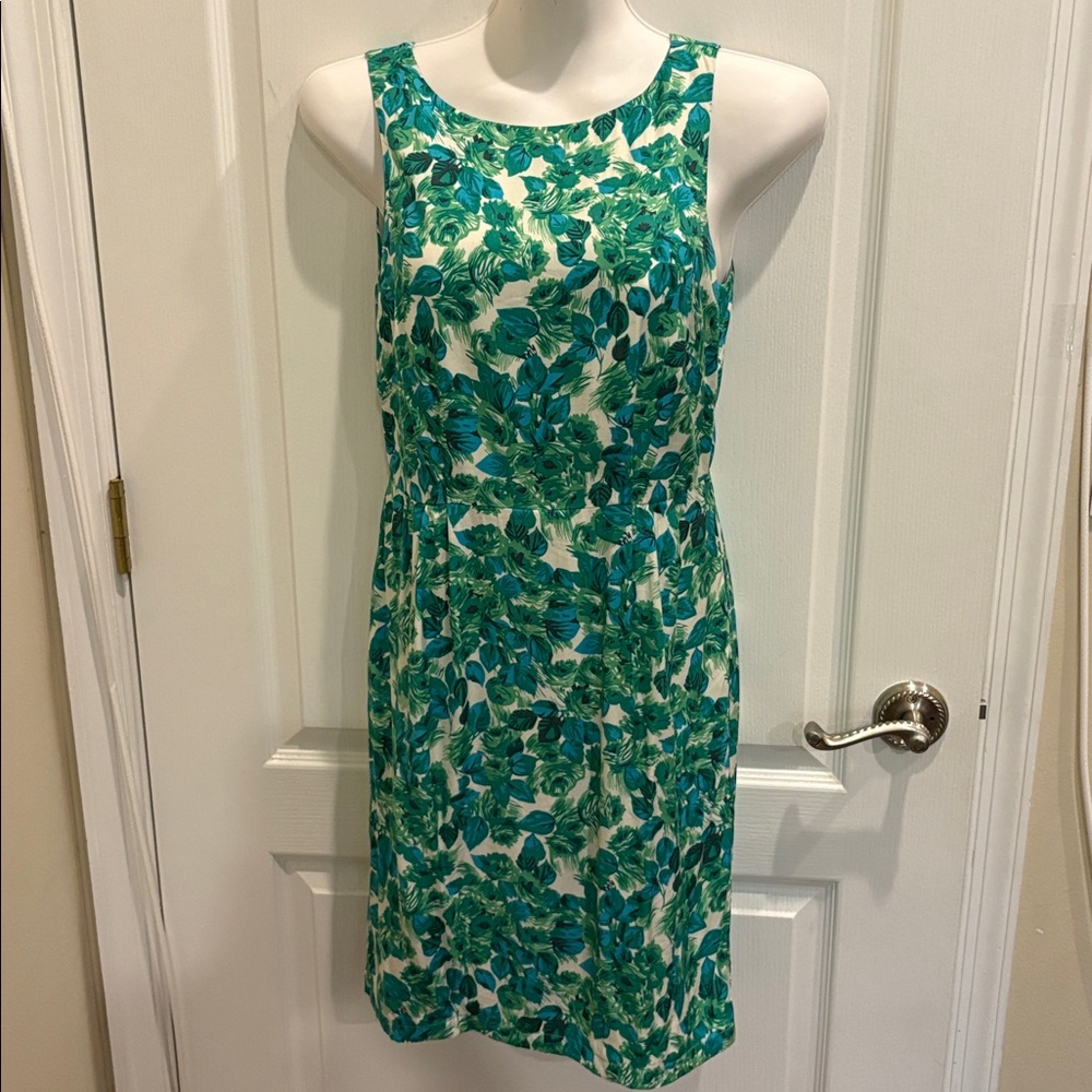 Boden Teal & Green Floral Midi Sheath Dress Size 6L